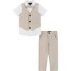 Four Piece Buttondown and Vest Set, Beige - Suits & Separates - 1 - thumbnail