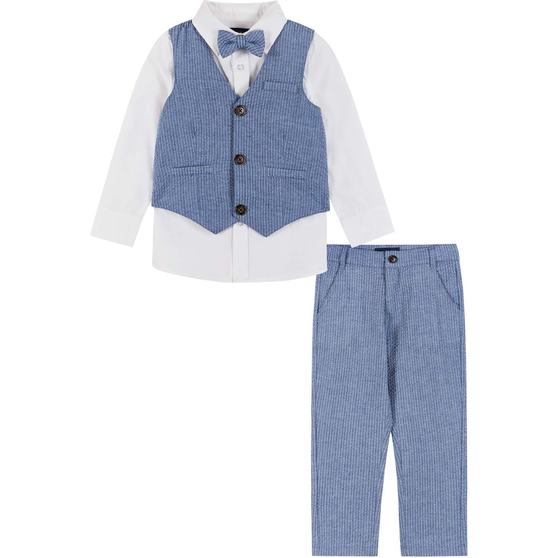 Four Piece Buttondown and Vest Set, Blue - Suits & Separates - 1