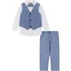 Four Piece Buttondown and Vest Set, Blue - Suits & Separates - 1 - thumbnail