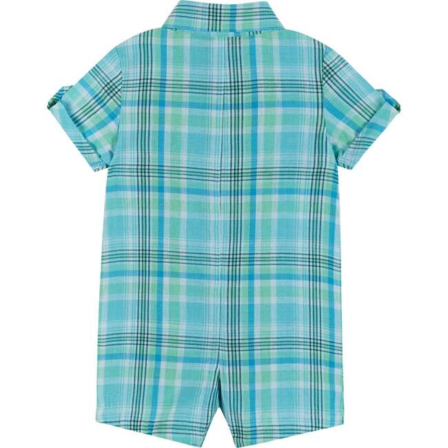 Infant Plaid Poplin Shirtall - Blue and Green - Rompers - 2