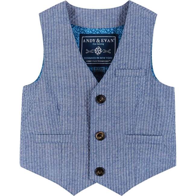 Infant Four Piece Buttondown and Vest Set, Blue - Suits & Separates - 4