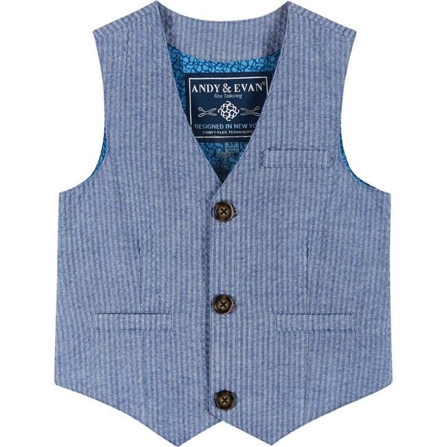 Four Piece Buttondown and Vest Set, Blue - Suits & Separates - 4