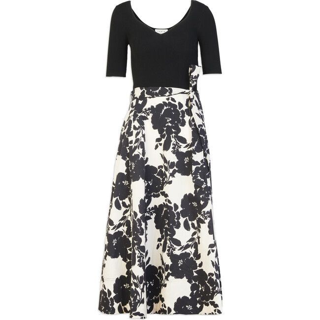 Women's Short Sleeve Josephina Dress, Cream/Black Shadow Bloom