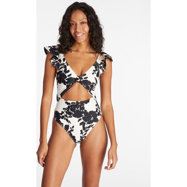 Women's Coraline One-Piece, Cream/Black Shadow Bloom - One Pieces - 2