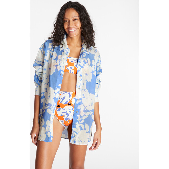 Women's Calandra Top, Azure Blue/Off White Shadow Bloom - Cover-Ups - 2