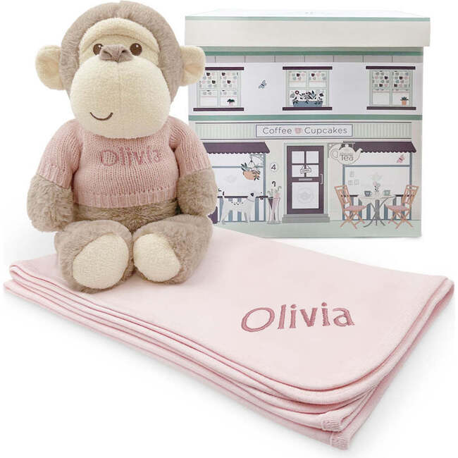 Personalized Morris Monkey Soft Toy With Snuggle Wrap, Pink