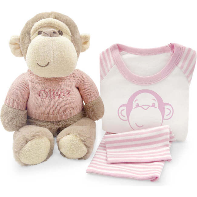 Personalized Morris Monkey Soft Toy With Baby Pyjamas, Pink