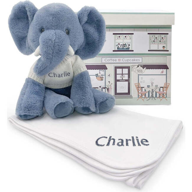 Personalized Esme Elephant Soft Toy With Snuggle Wrap, White