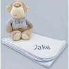 Personalized Morris Monkey Soft Toy With Snuggle Wrap, Blue - Mixed Gift Sets - 2