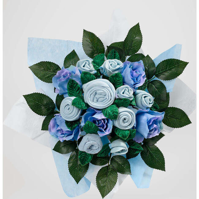 Hand Tied Baby Clothes Bouquet With Personalized Snuggle Wrap, Blue - Mixed Apparel Set - 5