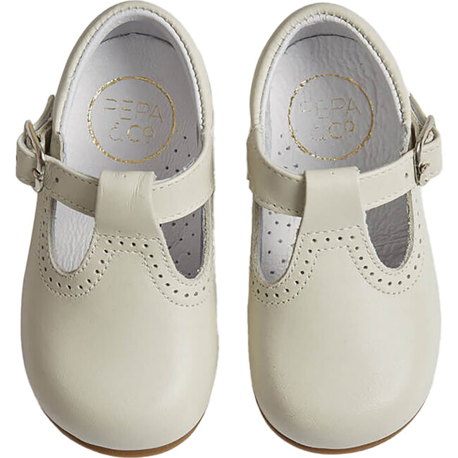 T-Bar Leather Baby Shoes, Ivory