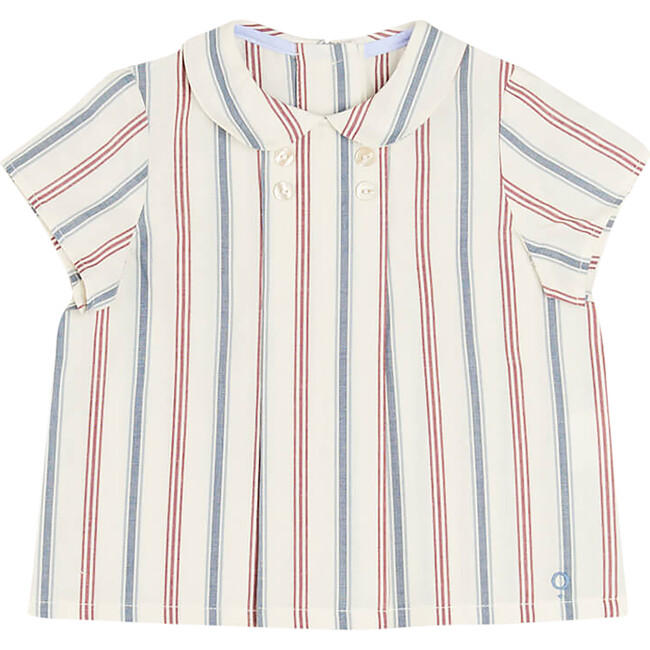 Striped Polo Collar Short Sleeve Shirt, Red