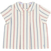 Striped Polo Collar Short Sleeve Shirt, Red - Shirts - 1 - thumbnail