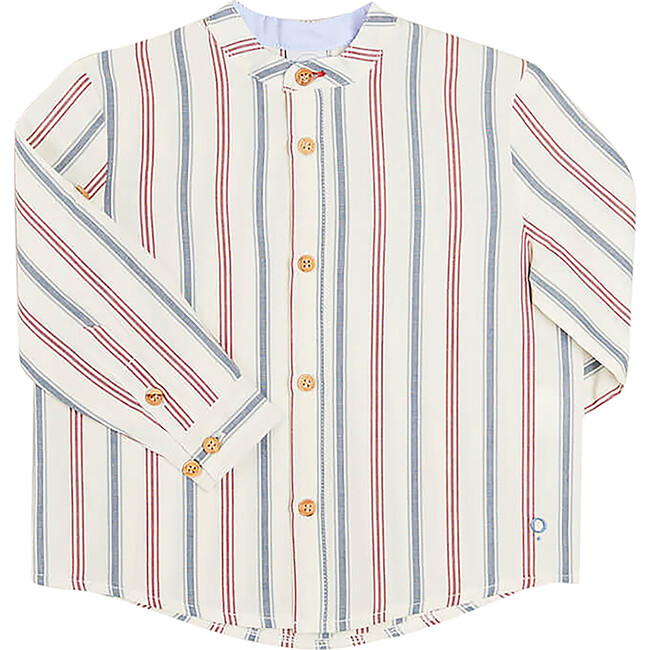Striped Polo Collar Long Sleeve Shirt, Red