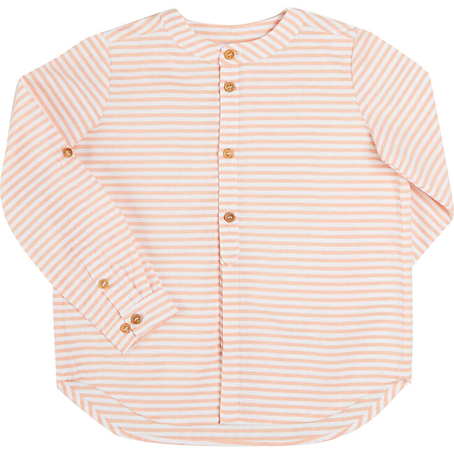 Striped Mao Collar Long Sleeve Shirt, Tangerine