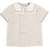 Striped Mariner Collar Short Sleeve Shirt, Beige - Shirts - 1 - thumbnail