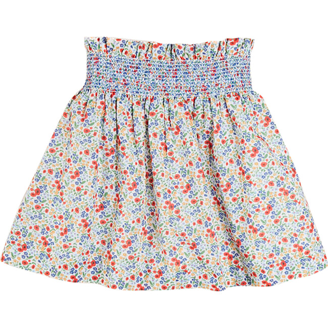 Poppy Floral Print Skirt With Smocked Waistband, Red