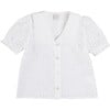 Matilda Floral Print Statement Collar Short Sleeve Blouse, White - Blouses - 1 - thumbnail