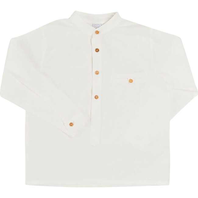 Linen Mao Collar Long Sleeve Shirt, White