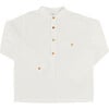 Linen Mao Collar Long Sleeve Shirt, White - Shirts - 1 - thumbnail