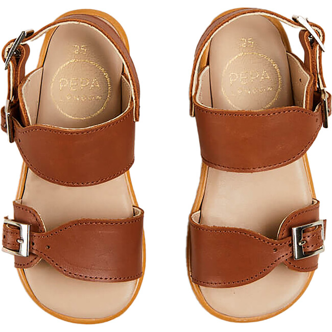 Leather Buckle Detail Sandals, Camel