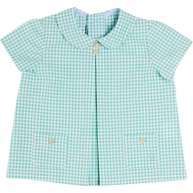 Gingham Peter Pan Collar Short Sleeve Shirt, Green