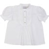 Frilly Neck Pleated Short Sleeve Blouse, White - Blouses - 1 - thumbnail