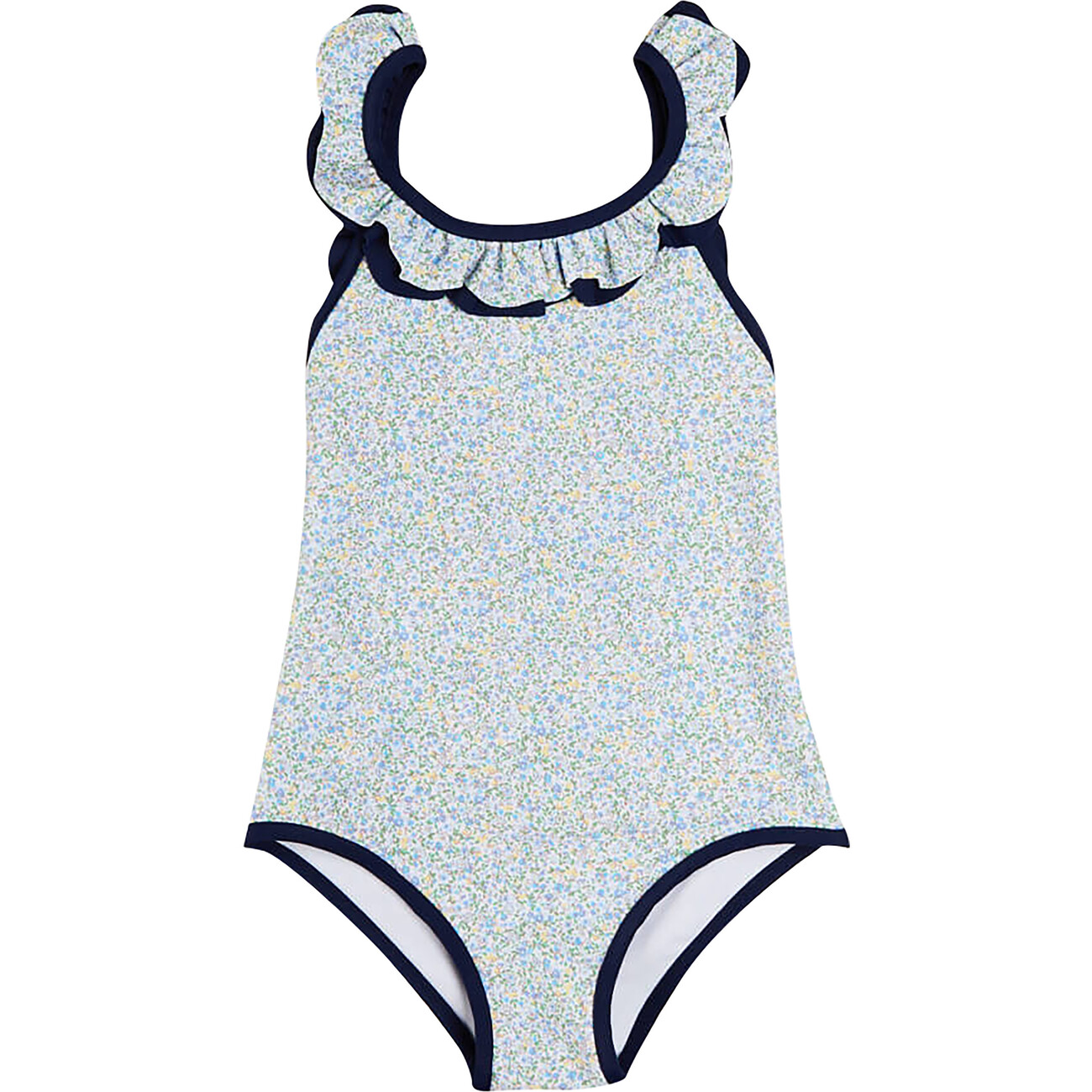 Floral Print Ruffle Trim Swimsuit, Blue - Pepa London