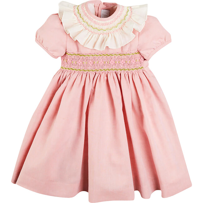 Floral Print Bib Collar Short Sleeve Dress, Pink