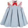 Embroidered Gingham Sleeveless Dress, Blue - Dresses - 1 - thumbnail