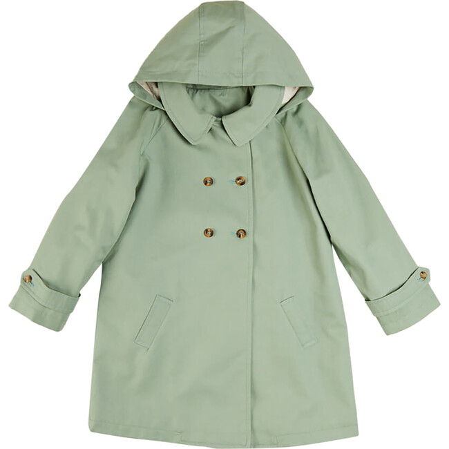 Double Breasted Raincoat with Detachable Hood, Green