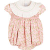 Eloise Floral Print Handsmocked Short Sleeve Romper, Pink - Rompers - 1 - thumbnail