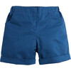 Classic Turn-up Hem Cotton Shorts, French Blue - Shorts - 1 - thumbnail