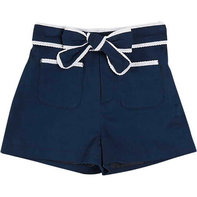 Contrast Trim Bow Front Shorts, Navy