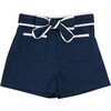 Contrast Trim Bow Front Shorts, Navy - Shorts - 1 - thumbnail