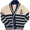 Anchor Motif Striped Cable Knit Cardigan, Navy - Cardigans - 1 - thumbnail