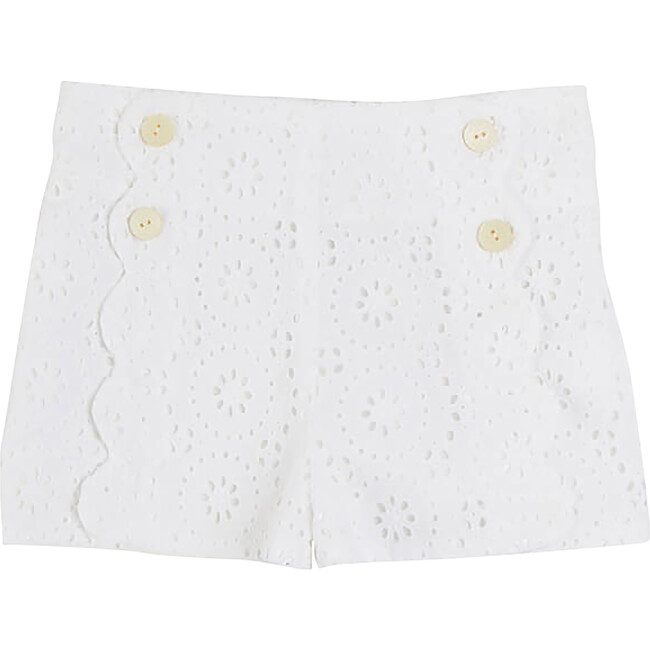 Broderie Anglais Button Detail Shorts, White