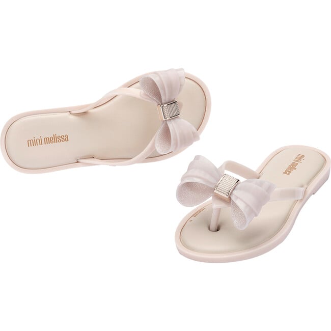 Kids Bow Flip Flop, Beige - Sandals - 4