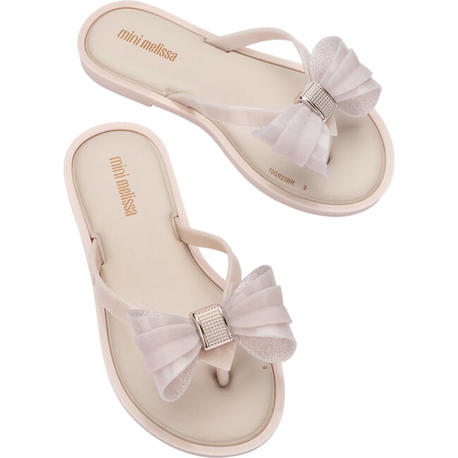 Kids Bow Flip Flop, Beige - Sandals - 5