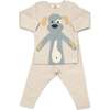 Large Puppy Mist Applique Long Sleeve Two Piece Set, Sand - Mixed Apparel Set - 1 - thumbnail