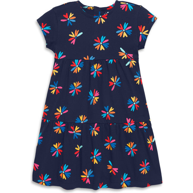 Tiered T-Shirt Dress In Bright Blooms, Navy Multi Blooms