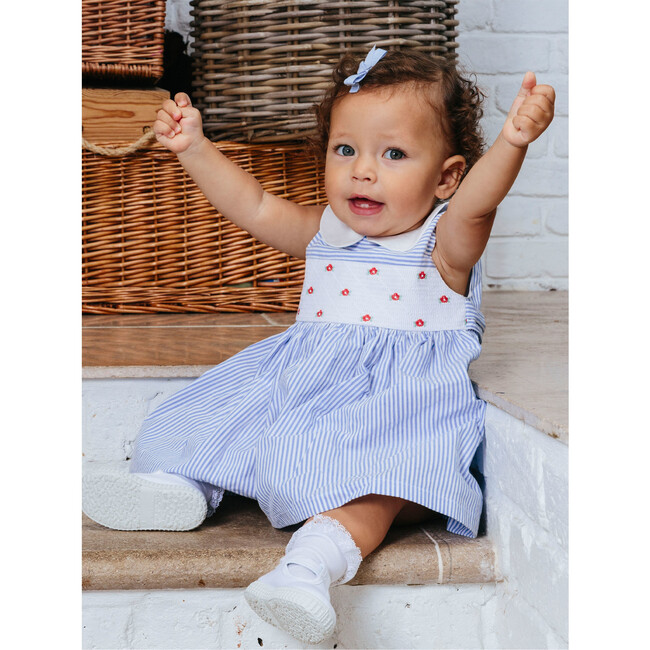 Little Tilly Smocked Dress, Blue Stripe - Dresses - 2