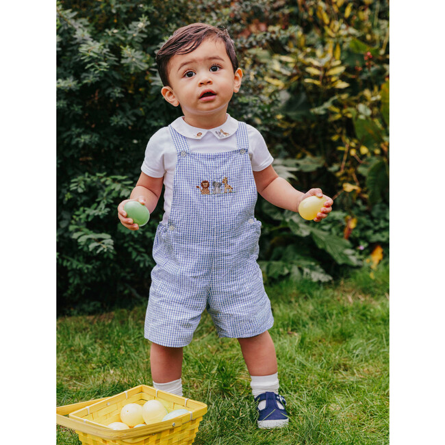 Little Alexander Bib Shorts Augustus & Friends, Pale Blue Gingham - Rompers - 3