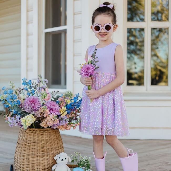Lavender Confetti Flower Tank Tutu Dress, Lavender - Dresses - 3
