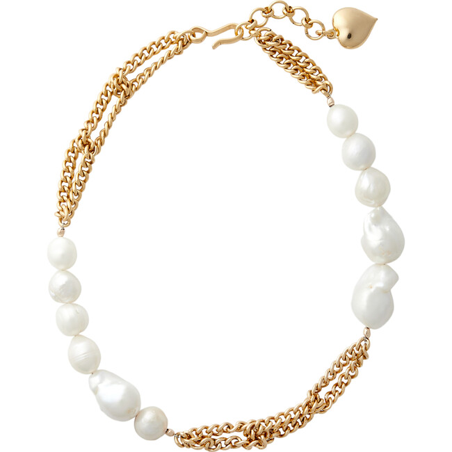 Women's Waltz Pearl Interlocked Link Chain Necklace, Gold