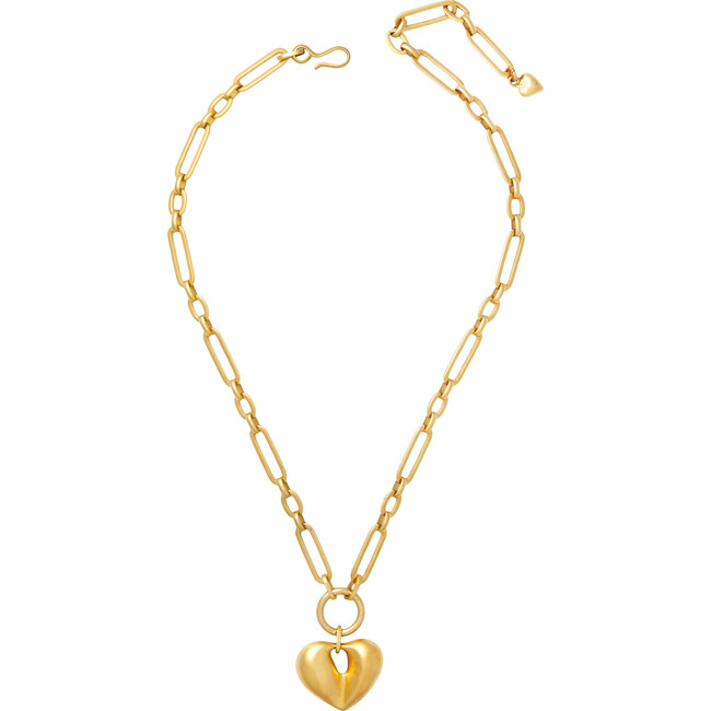 Women's Lucy Long Link Chain Necklace With Puffy Heart Medallion, Gold