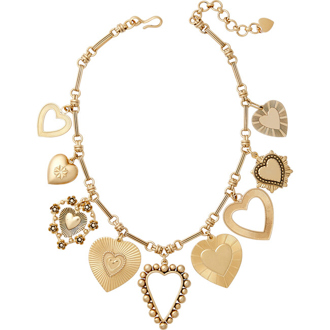 Women's Queen Of Hearts Pendant & Charm Necklace, Gold