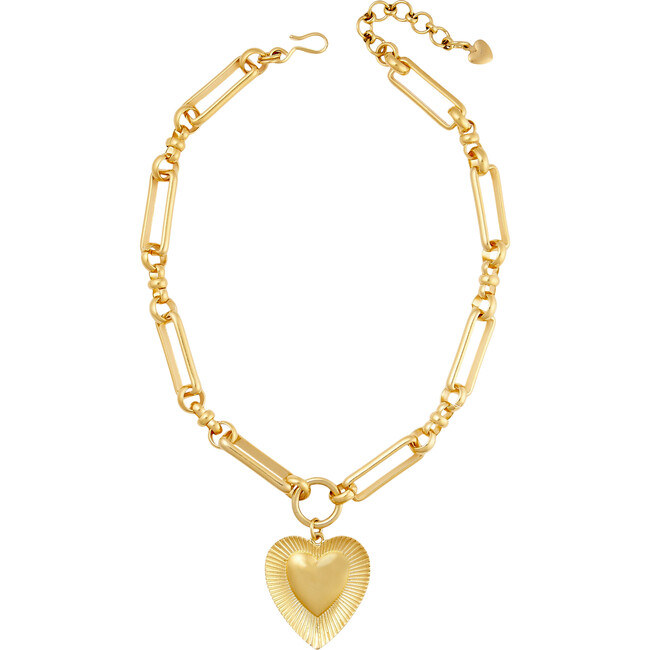 Women's So Much Love Link Chain Necklace With Heart Medallion, Gold