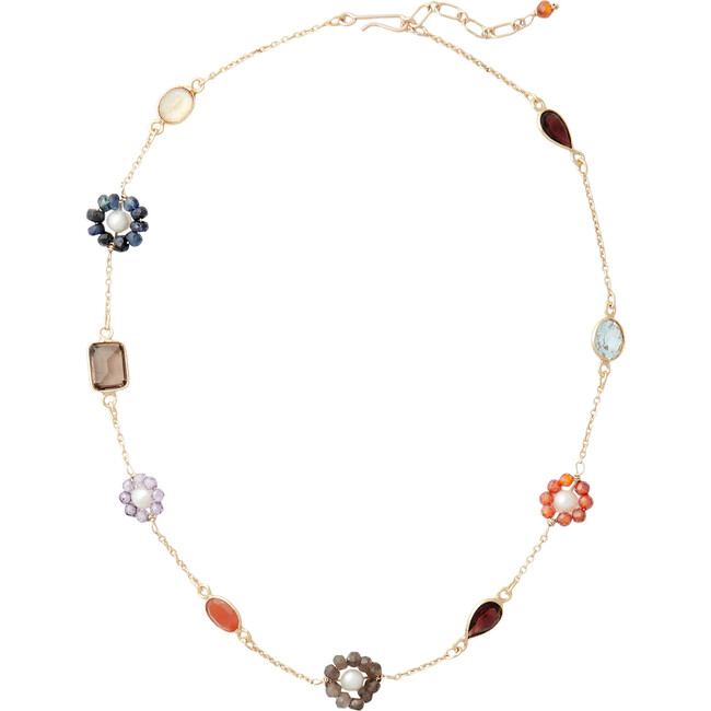 Women's Phoebe Gemstone Flowers Chain Necklace, Gold & Multicolor Gemstones