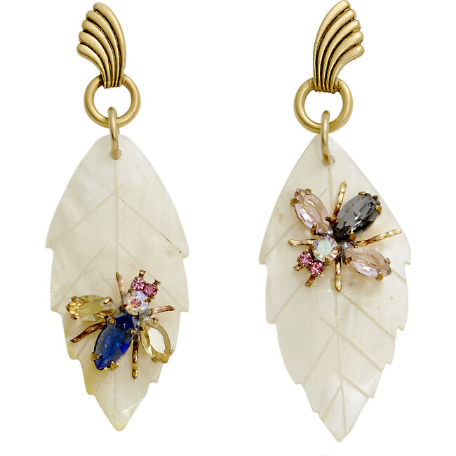 Women's Fly By Crystal & Pearl Leaf Drop Earrings, Gold